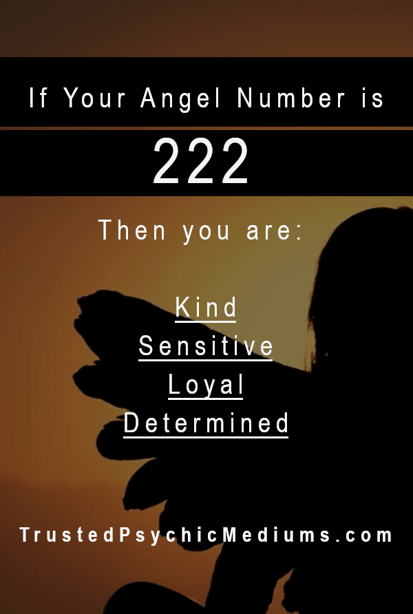angel number 222 meaning that you are kind, sensitive, loyal and determined