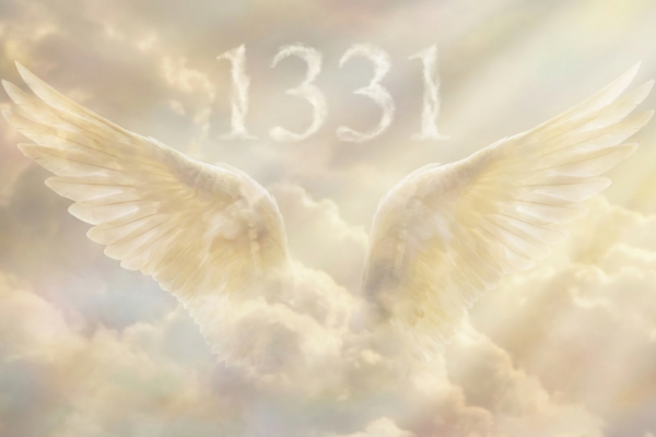 Angel number 1331 surrounded by golden light and angel wings