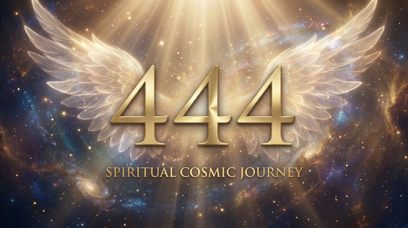 Angel Number 444 Meaning - golden number 444 with angelic wings and divine light