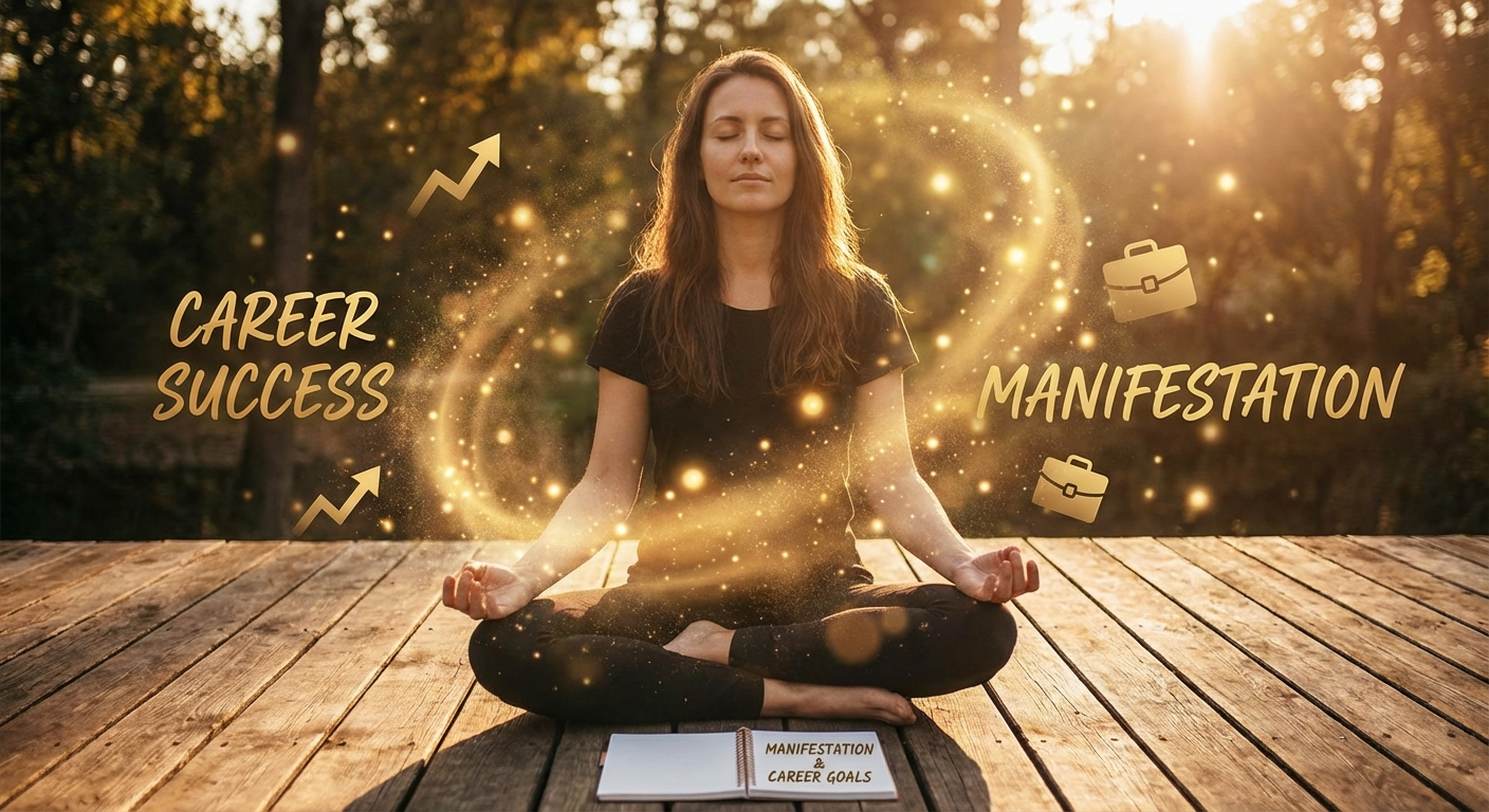 Person meditating surrounded by golden abundance energy representing 444 manifestation power