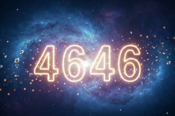 Angel number 4646 in golden glowing typography on cosmic background