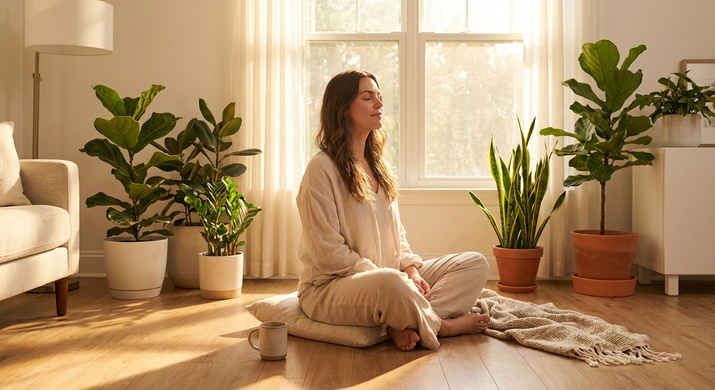 Woman meditating peacefully in morning light for spiritual alignment