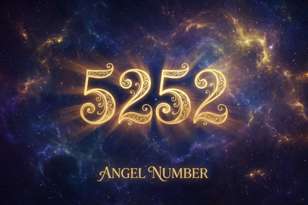 Angel number 5252 glowing in golden cosmic light