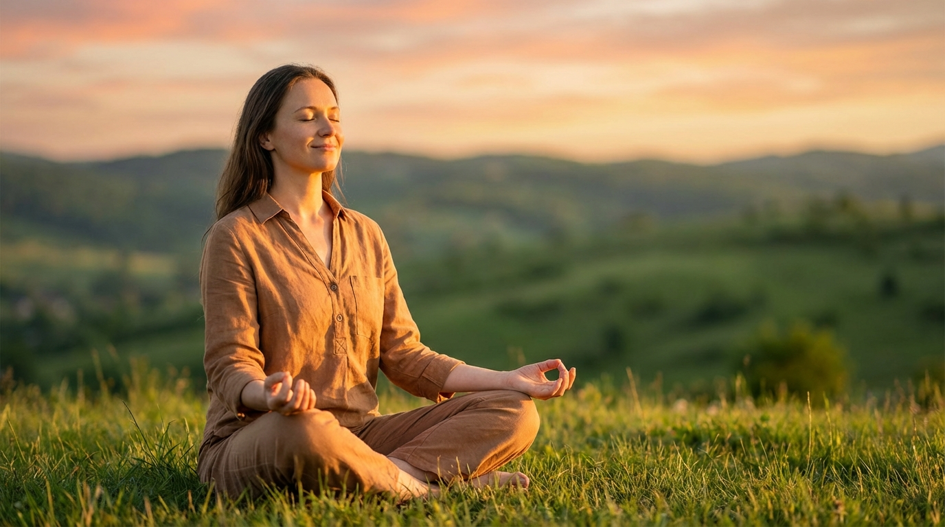 Woman meditating at sunrise, embracing the new beginnings energy of angel number 0101