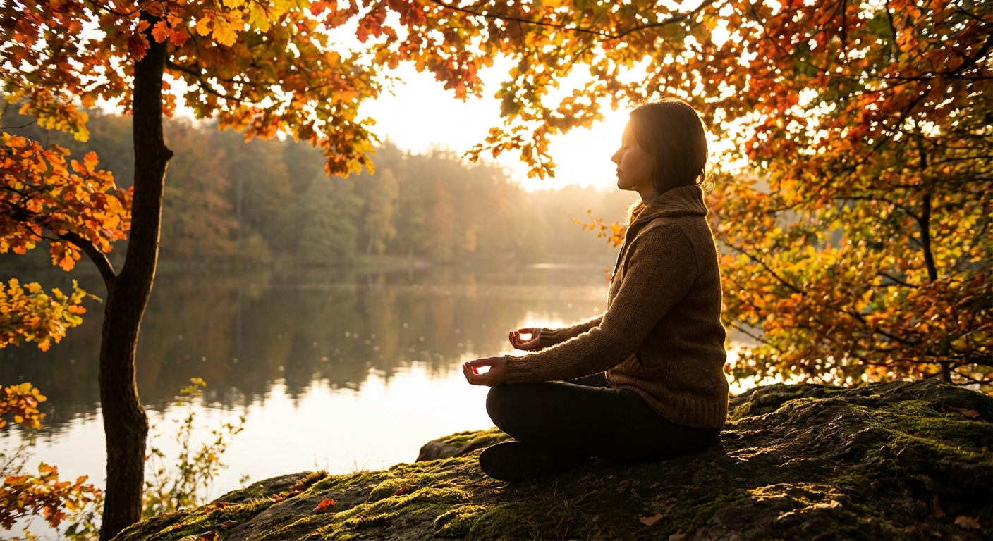 A person meditating peacefully during golden sunset, representing the spiritual awakening energy of angel number 0930