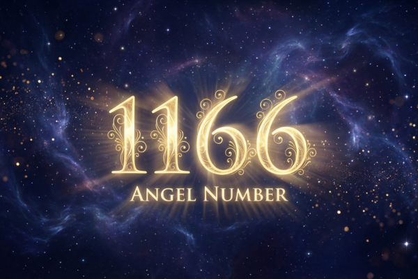 Angel number 1166 in golden glowing typography on cosmic background