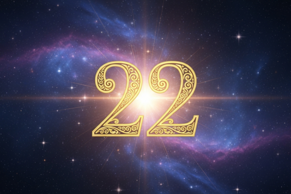 Angel Number 22 - Cosmic spiritual image with golden glowing number 22