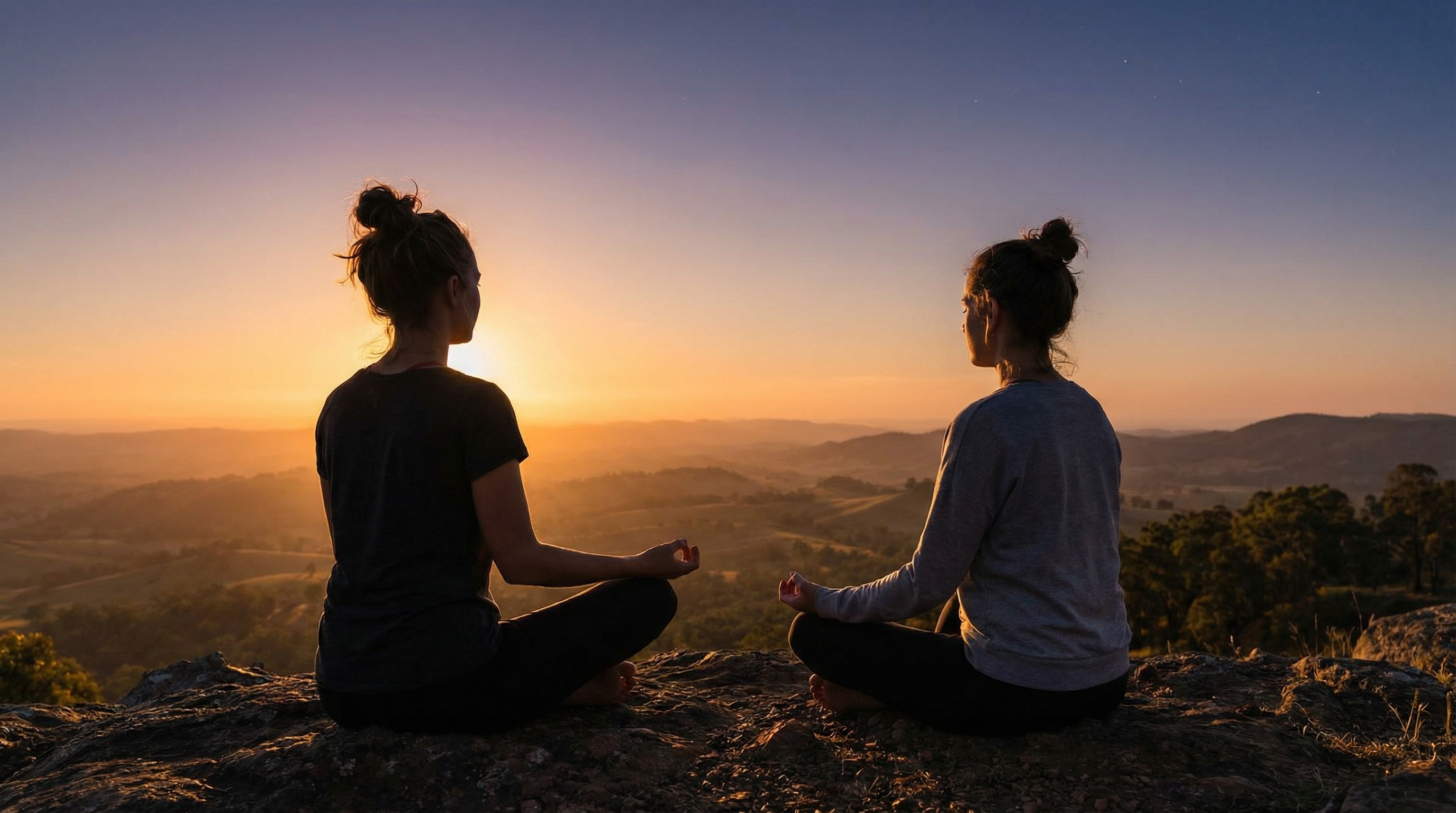 Woman meditating peacefully at sunset, embracing spiritual awakening and the energy of angel number 7799