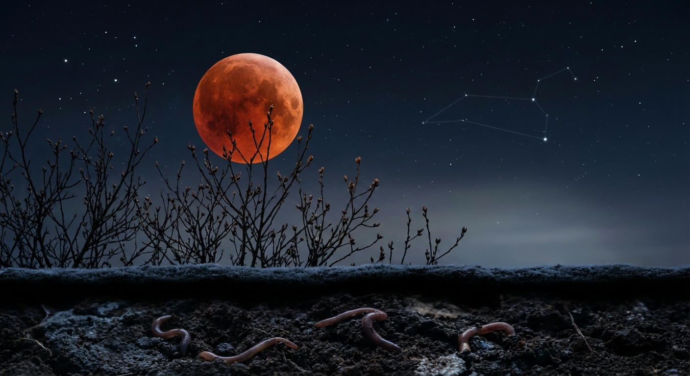 Total lunar eclipse Blood Worm Moon glowing red in the night sky