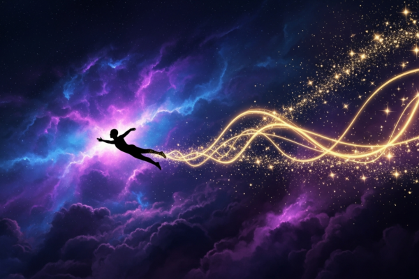 Cosmic spiritual image representing dreams about flying