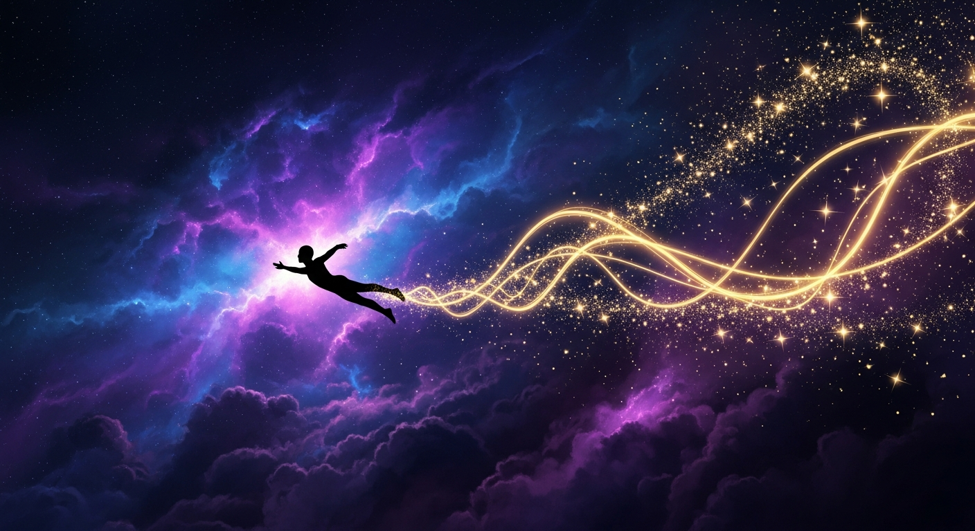 Cosmic spiritual image representing dreams about flying