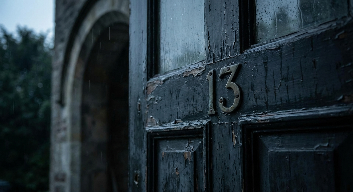 Number 13 on a vintage wooden door