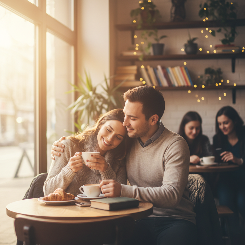 A romantic couple enjoying warm golden moments together