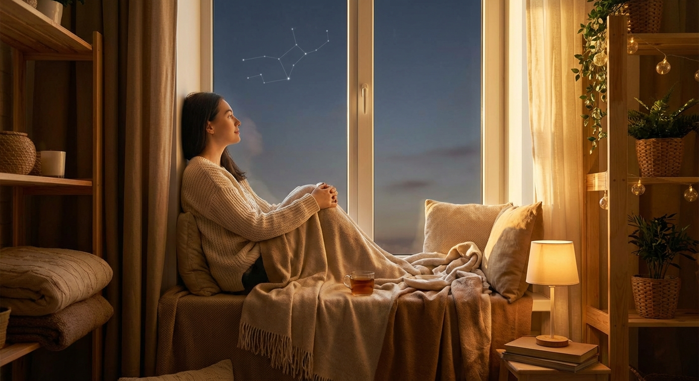 Woman peacefully gazing at stars with Virgo constellation visible, representing Virgo love compatibility in 2026