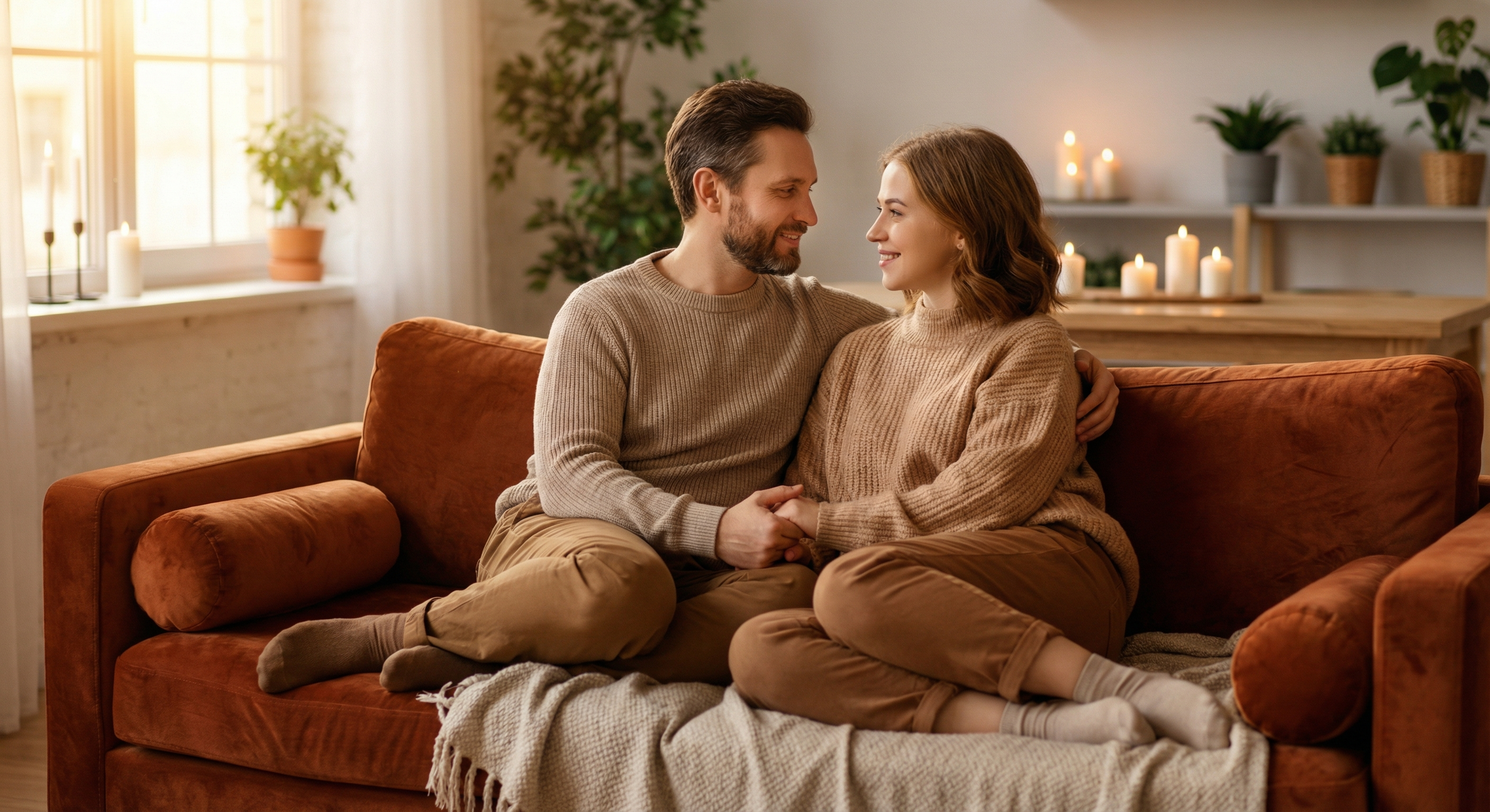 A couple sharing a deep, intimate moment of connection — representing the powerful bond between Taurus and Scorpio